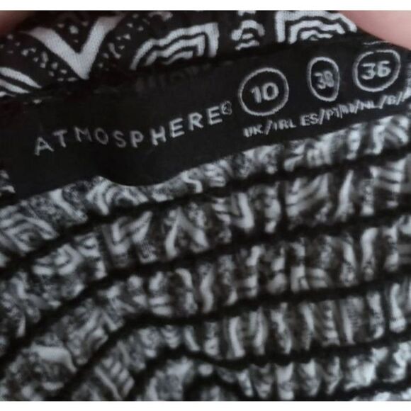 ATMOSPHERE BLACK & WHITE W/ ORANGE STRIPE STRAPLESS DRESS SZ.8 EUC. - Picture 6 of 7